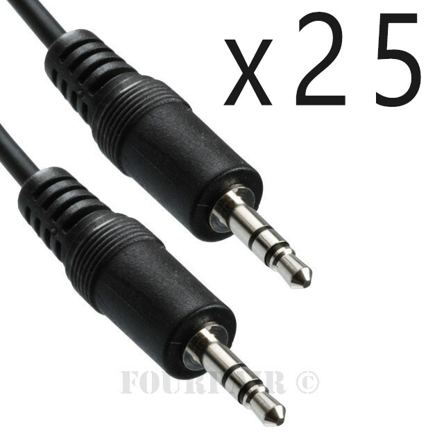 25 Pack Lot - 12ft 1/8" 3.5mm Audio Headphone Male Stereo Cable M/M MP3 Aux PC
