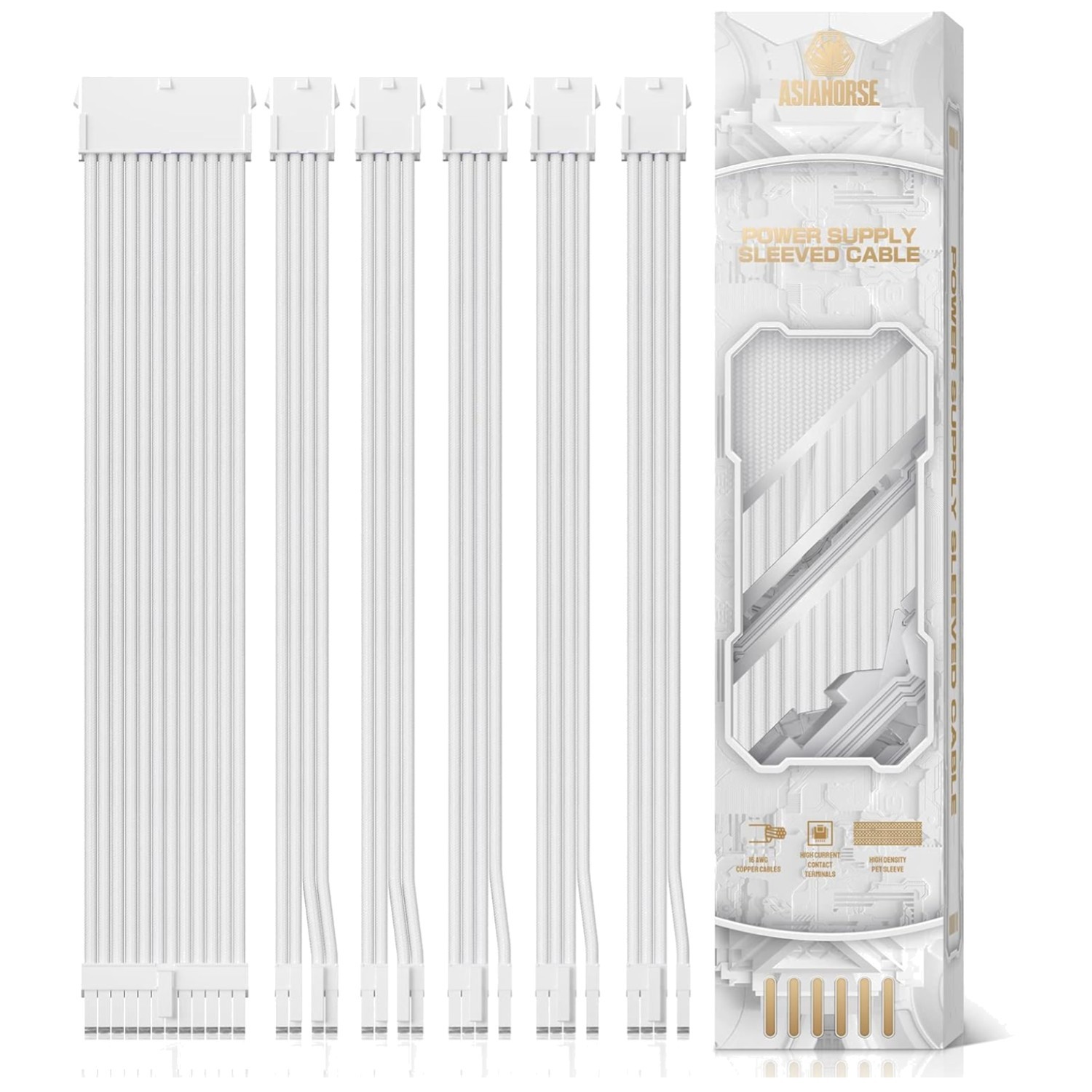 16 AWG Snow-White PSU Extension Cable Kit - 30cm with Gold-Plated Connectors