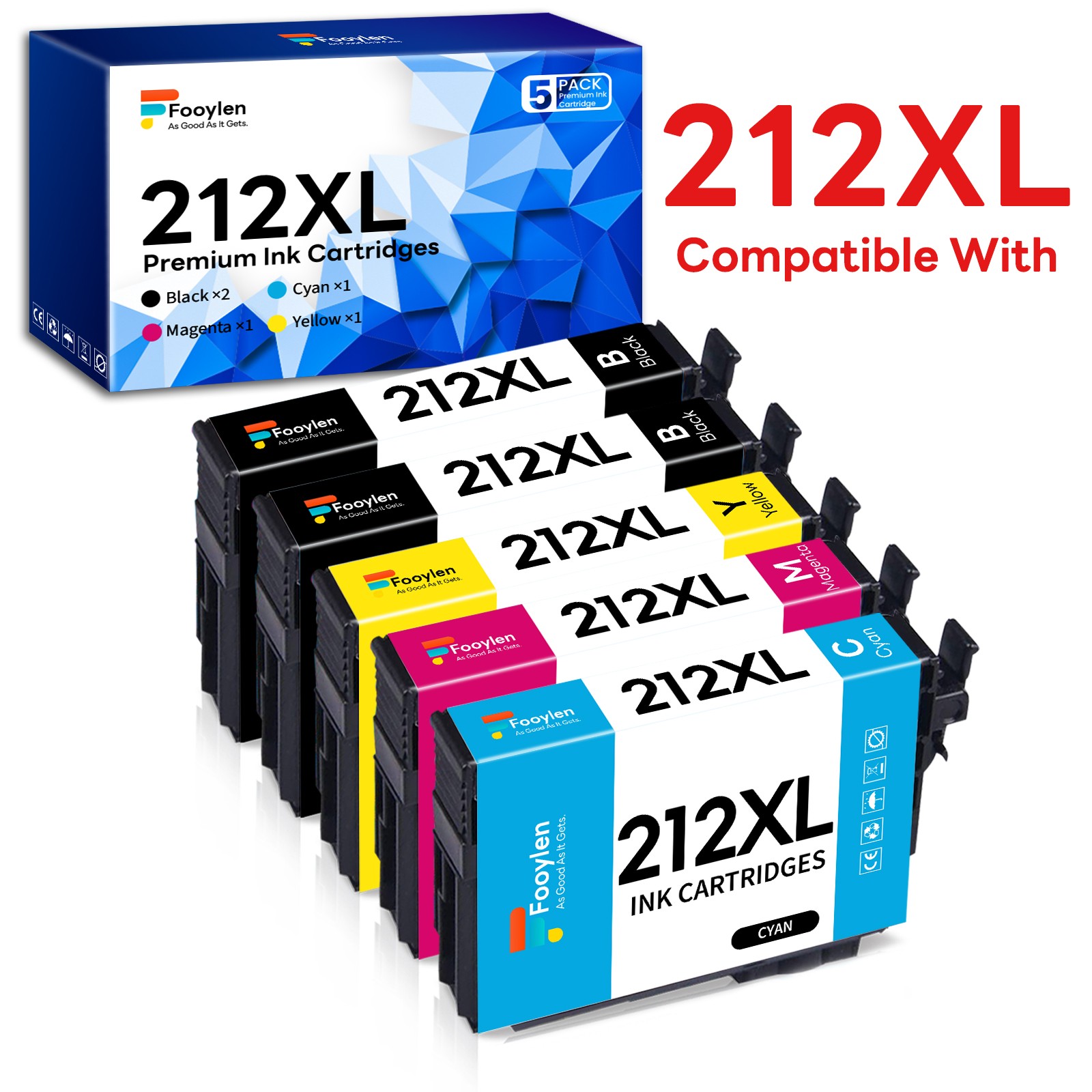 5x Compatible With 212XL Ink for Epson Workforce XP-4100 XP-4105 WF-2830 WF-2850