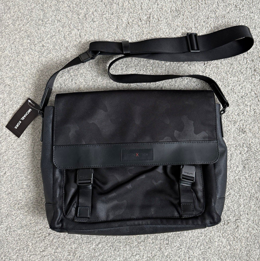 Michael Kors Kors X Tech Black Camo Nylon Messenger Bag 15" Laptop Adjustable