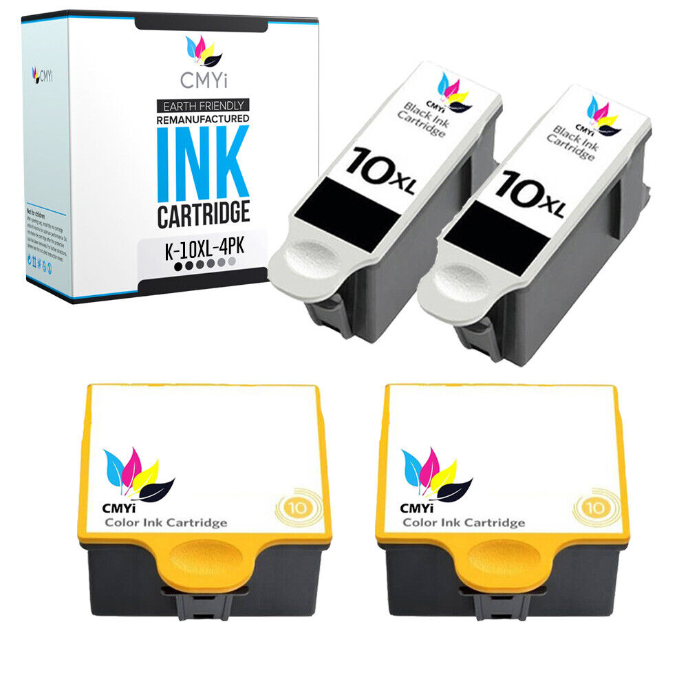 4 Pack Replacement Ink Cartridges for Kodak 10XL Black Color 10 XL Cartridge