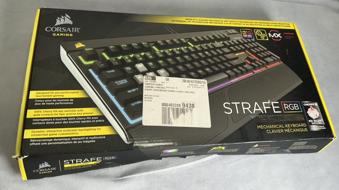 CORSAIR STRAFE RGB Wired Keyboard Cherry MX Silent -used/works (no wrist rest)