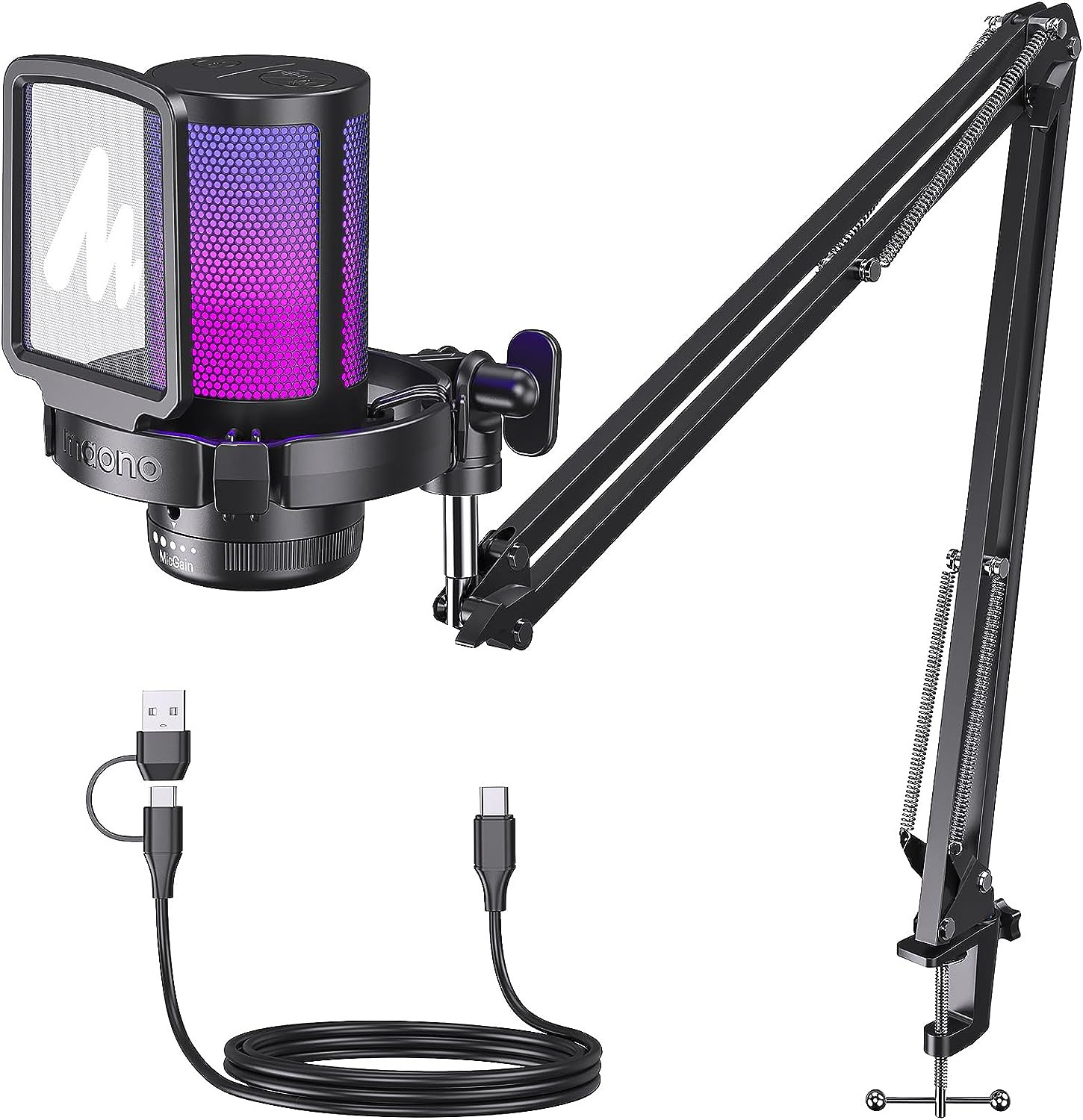 MAONO DGM20S Gaming Microphone for PC with Clear Voice & Noise Reduction | RGB L