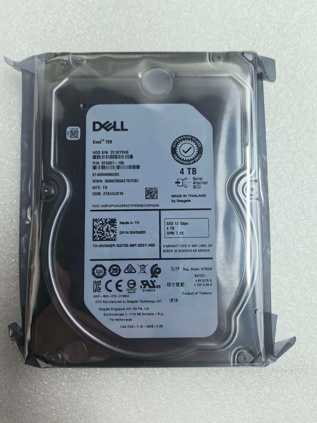 0W5M2R FOR Dell 4TB 7.2K SAS 12Gb/s 3.5" HDD W5M2R ST4000NM0295 Hard Drive
