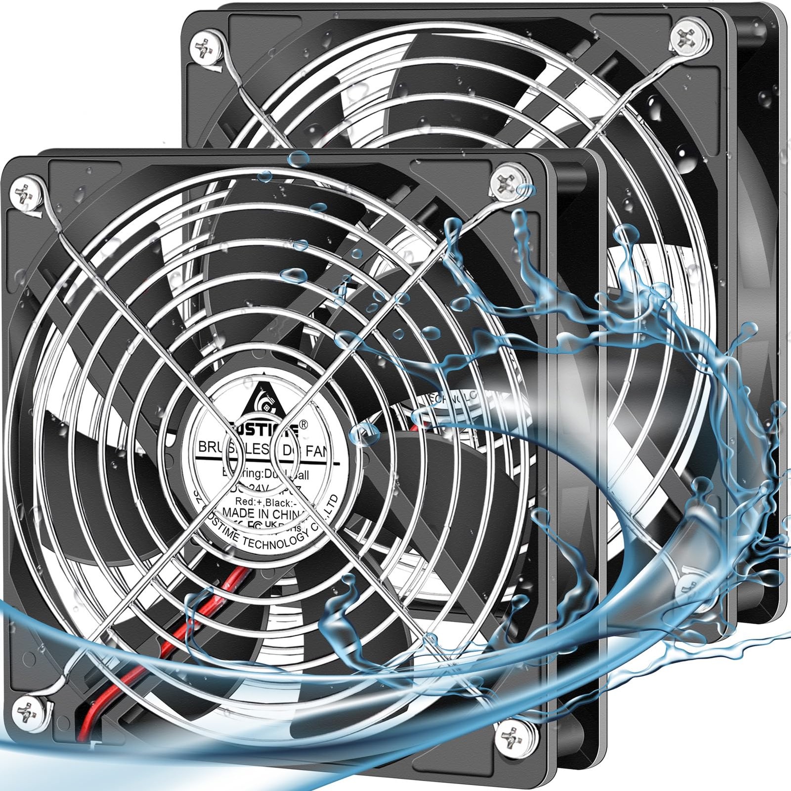 GDSTIME 120mm Waterproof Fan 24V DC IP67 Rating 2-Pin High Speed Dual Ball