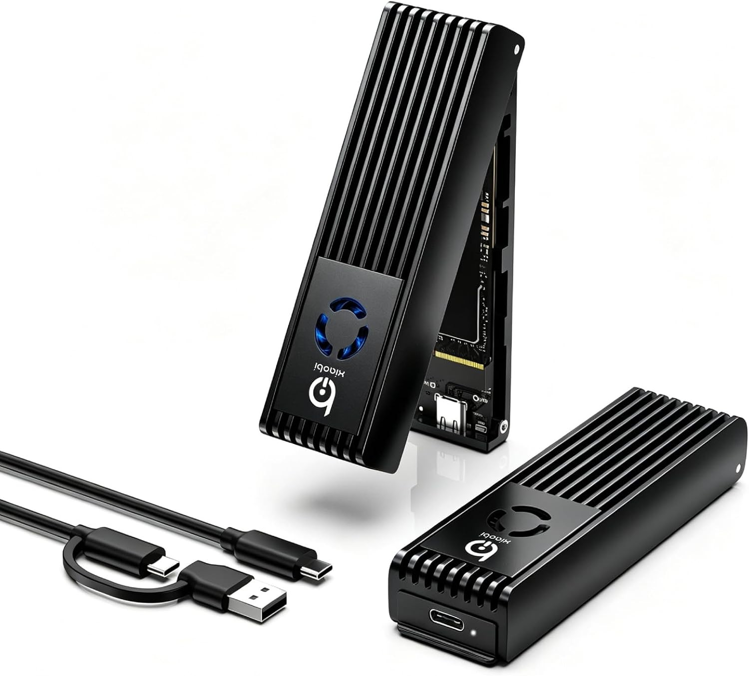 Nvme Enclosure with Cooling Fan, Full Aluminum Alloy(Black)