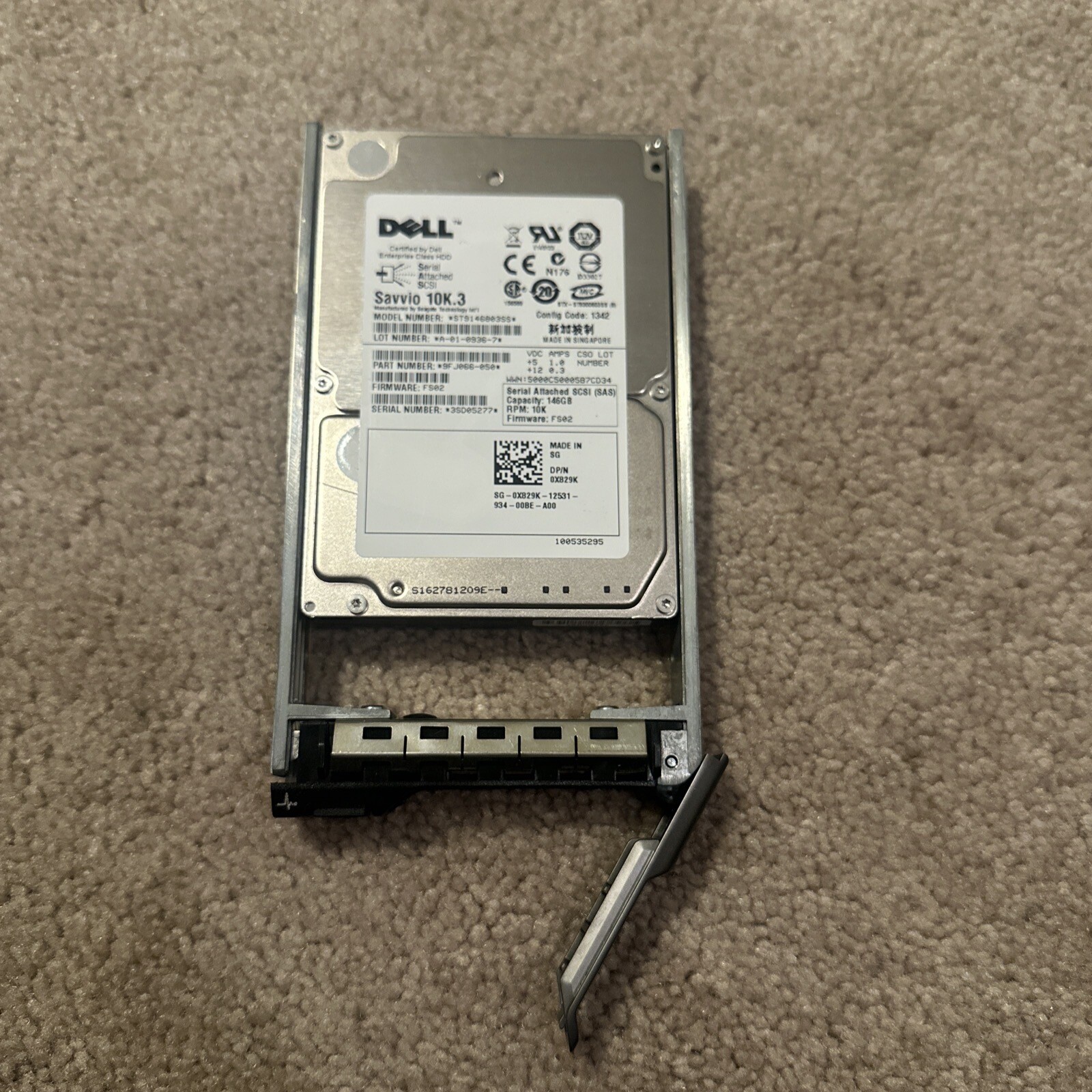 DELL X160K X829K ST9146803SS 146GB 10K 6Gbps 2.5" SAS HDD HARD DRIVE with tray