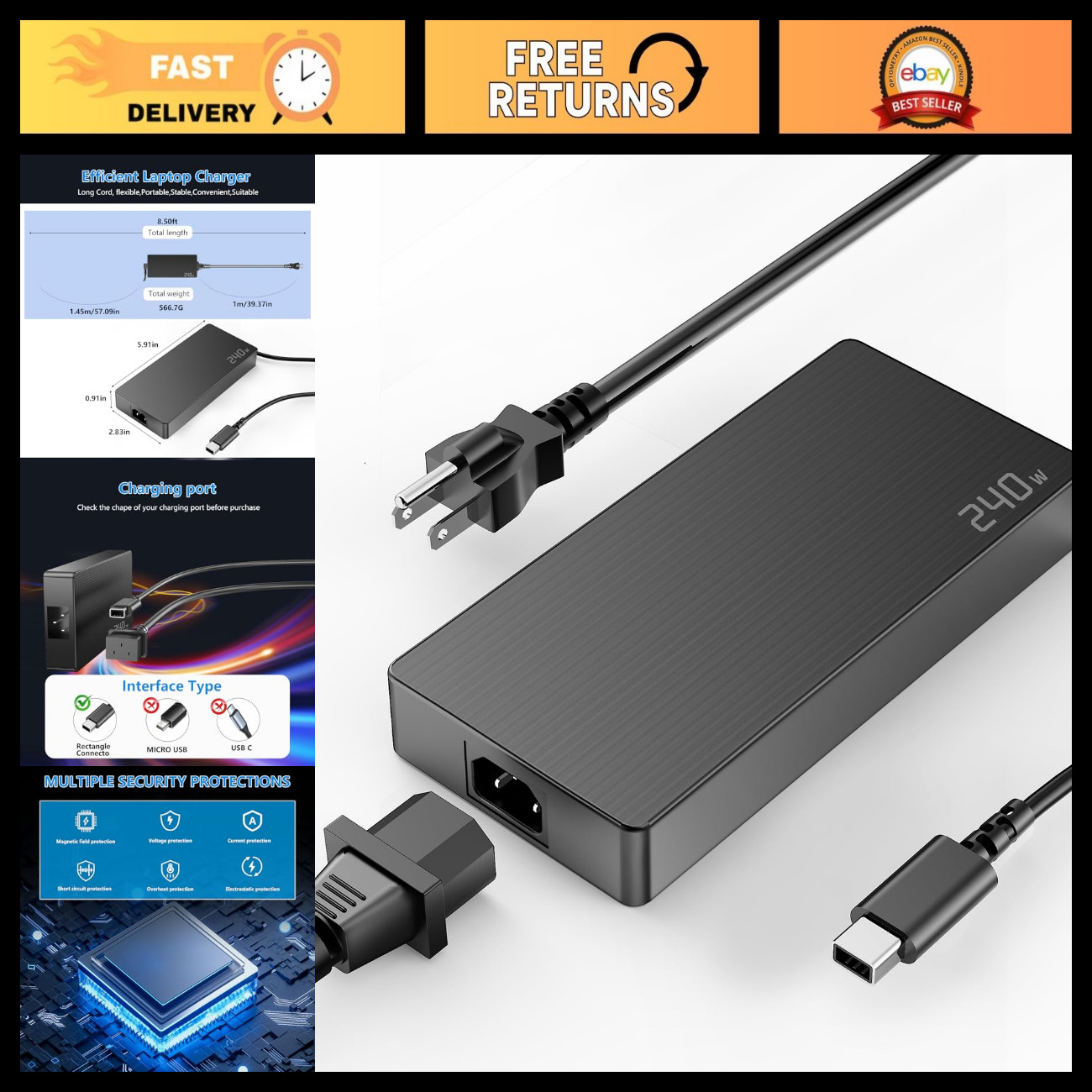 240W 200W Laptop Charger for ASUS ROG Zephyrus & TUF Gaming - Compatible 2024 20