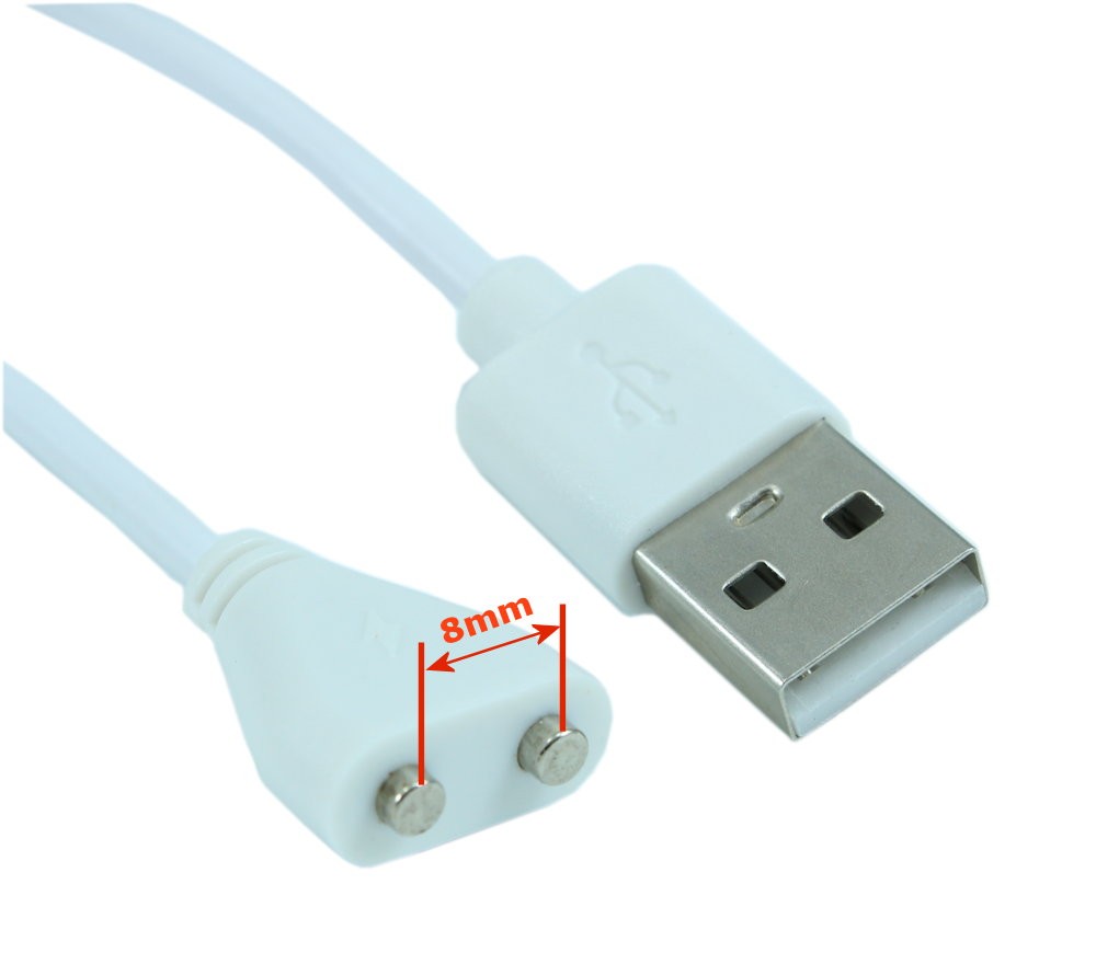3ft USB 2.0 Type A Male to 2 Pin 8mm Magnetic Power Cable  White
