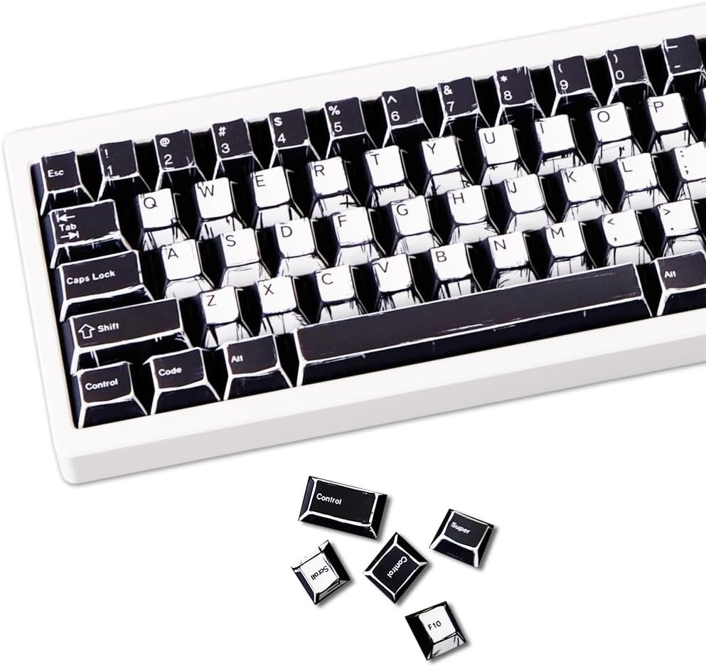 137 PBT Keycaps, White and Black Keycap Sets, MXD Technology (Anti Sink, Anti Sc