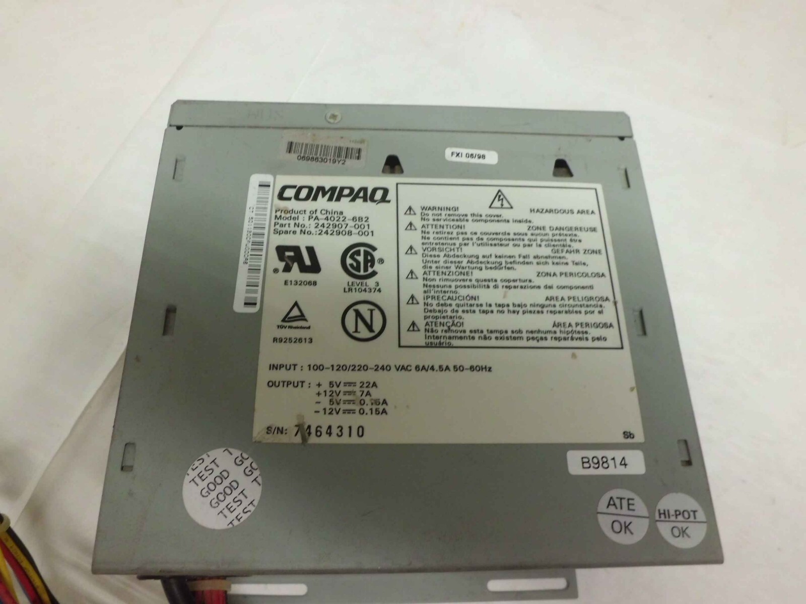 Compaq 242907-001 242908-001 PA-4022-6B2 TESTED GOOD, 30 days return period