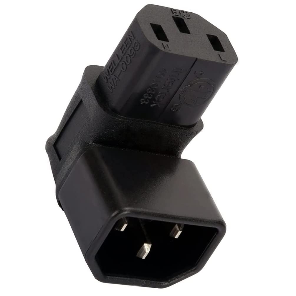 IEC Male C14 to C13 Right Angled 90 Degree Power Adapter Black