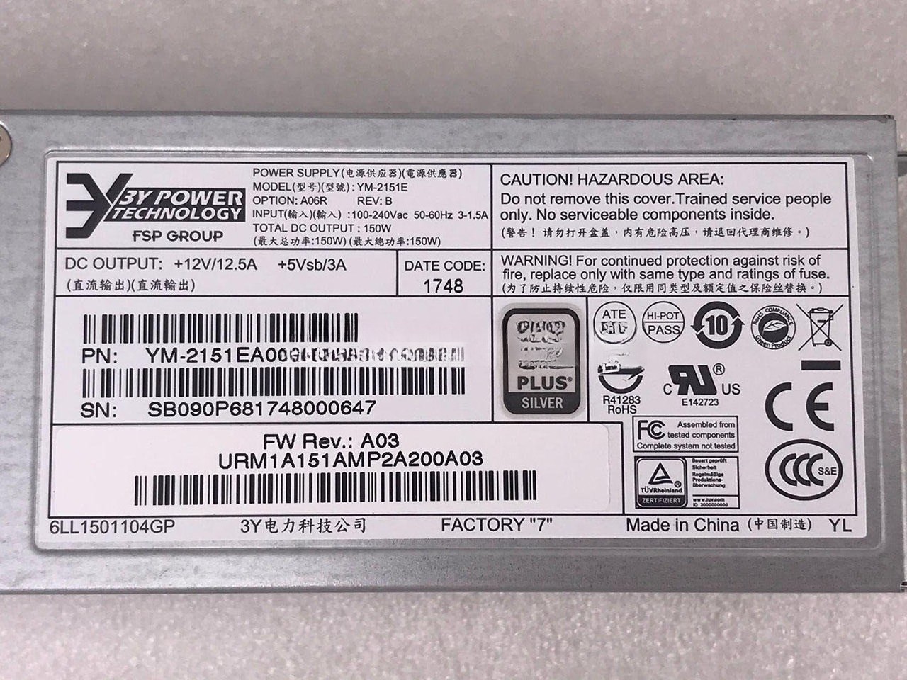 1PC NEW YM-2151E Power Supply 150W PN:YM-2151EA06R For Switch Server spot stock