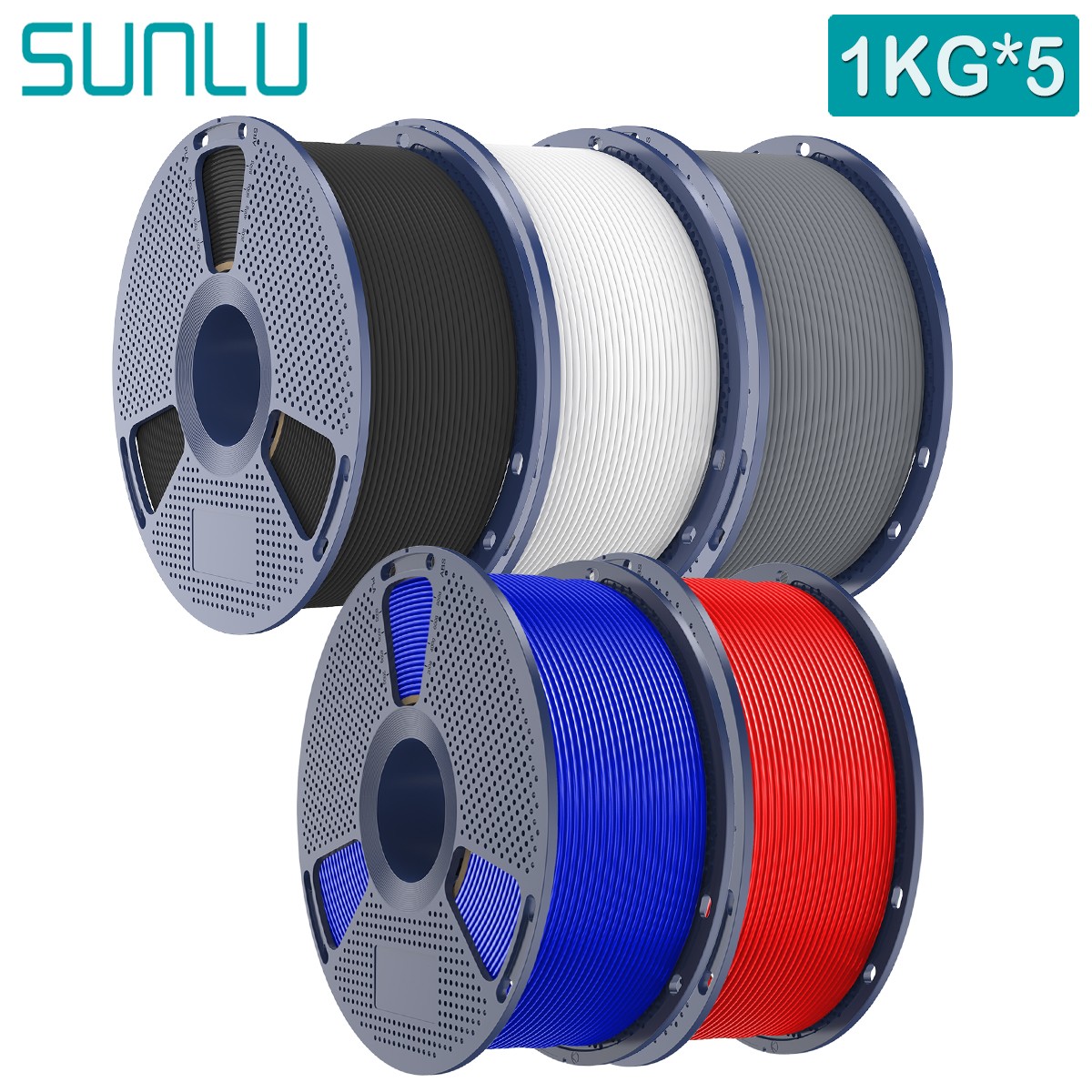 SUNLU 5x 1KG PLA+ 3D Printer Filament 1.75mm PLA Plus 5KG Multicolor +/-0.02mm