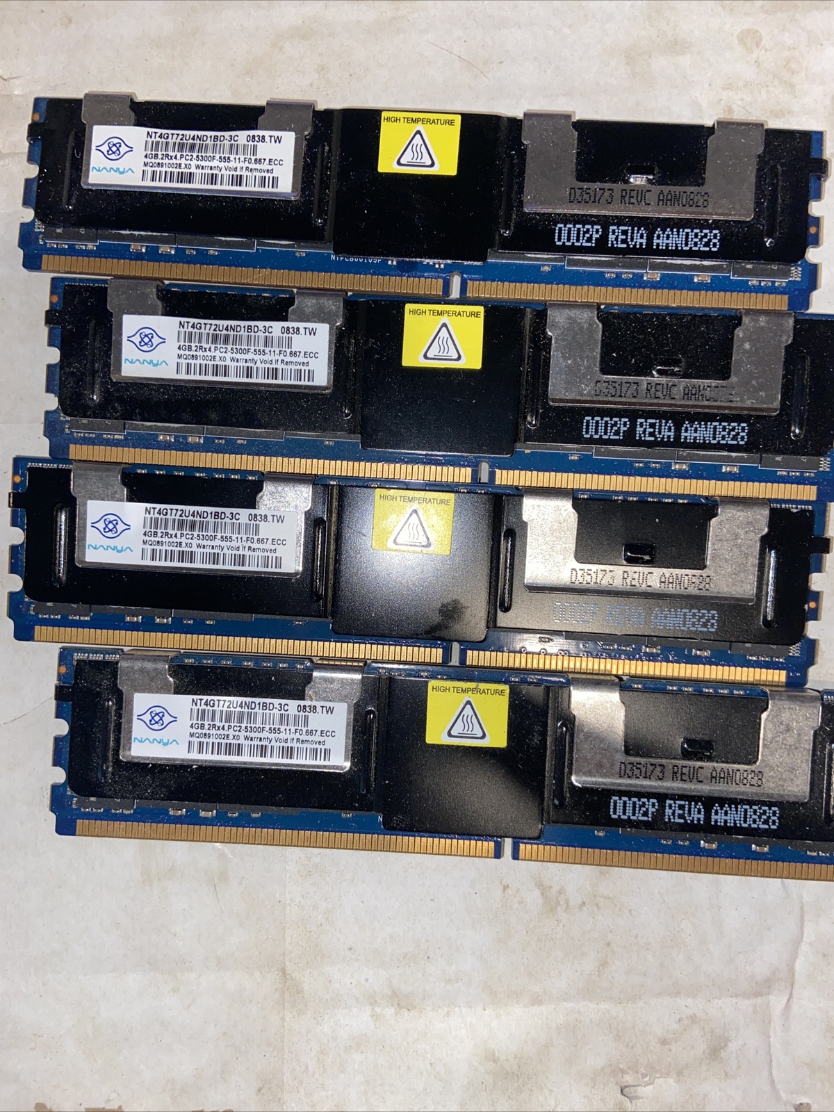 Nanya NT4GT72U4ND1BD-3C ECC Server RAM | 4GB Lot of 4 | 2Rx4 PC2-5300F (16GB)   