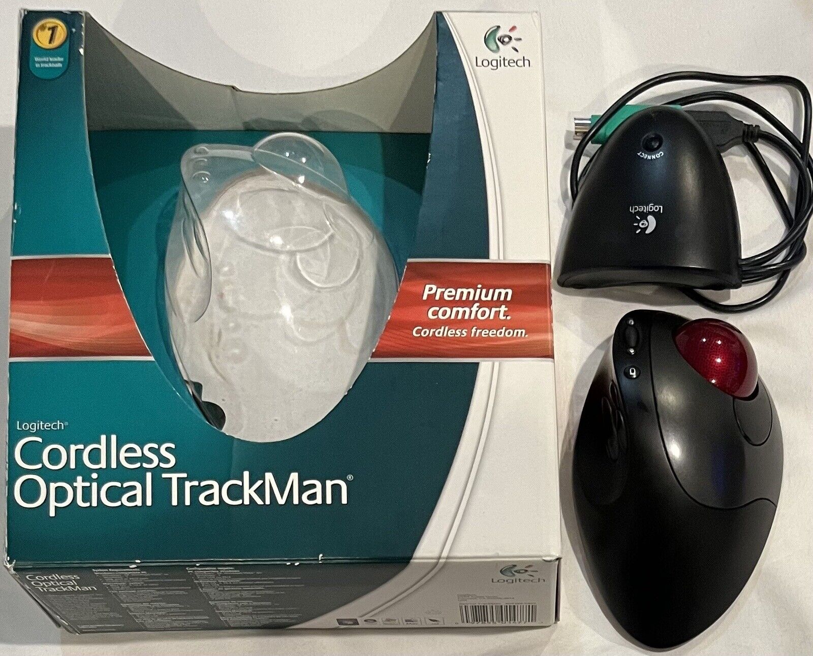 Logitech Cordless Optical TrackMan Mouse T-RB22 FOR PARTS NOT WORKING READ DESC.