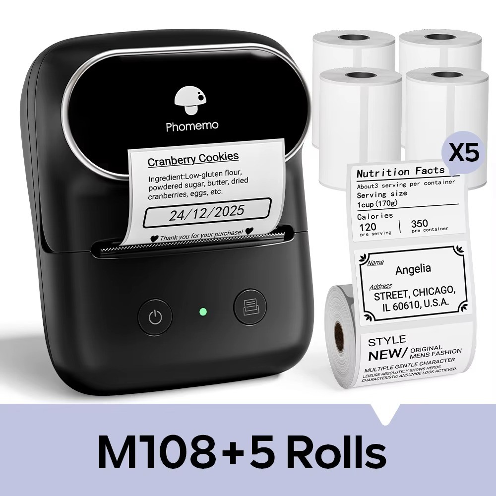 Phomemo M108 Mini Bluetooth Thermal Label Printer 20-50mm Portable