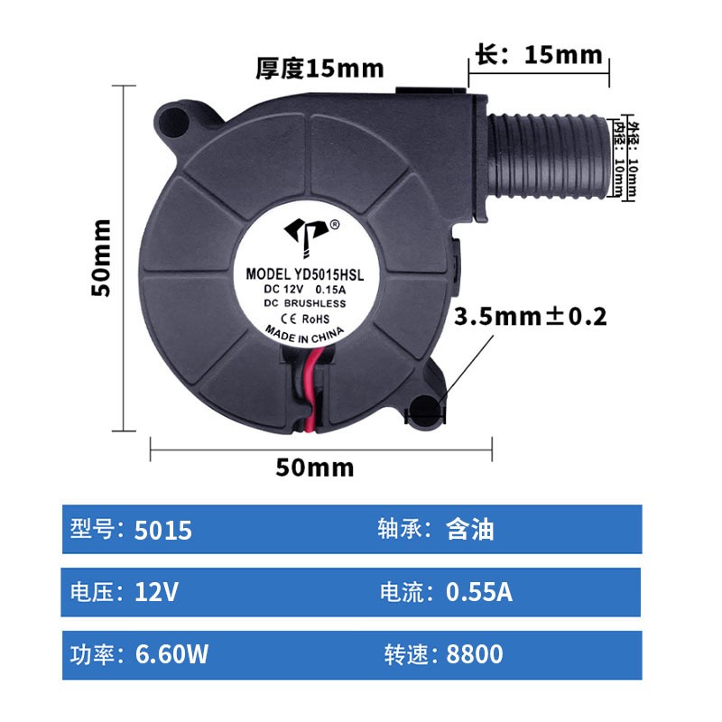 5015 Silent Radial Turbo Blower Fan 50mm x 50mm x15mm Cooling Fan DC 5V 12V 24V