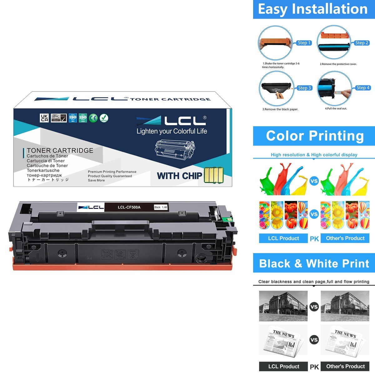 LCL 202A Black Toner Cartridge for HP 202A CF500A 202X CF500X M281 M254 (1-Pack)