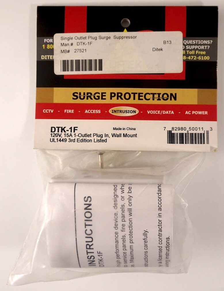 Ditek DTK-1F Single Outlet 120VAC Surge Protective Device New, Factory Packaging