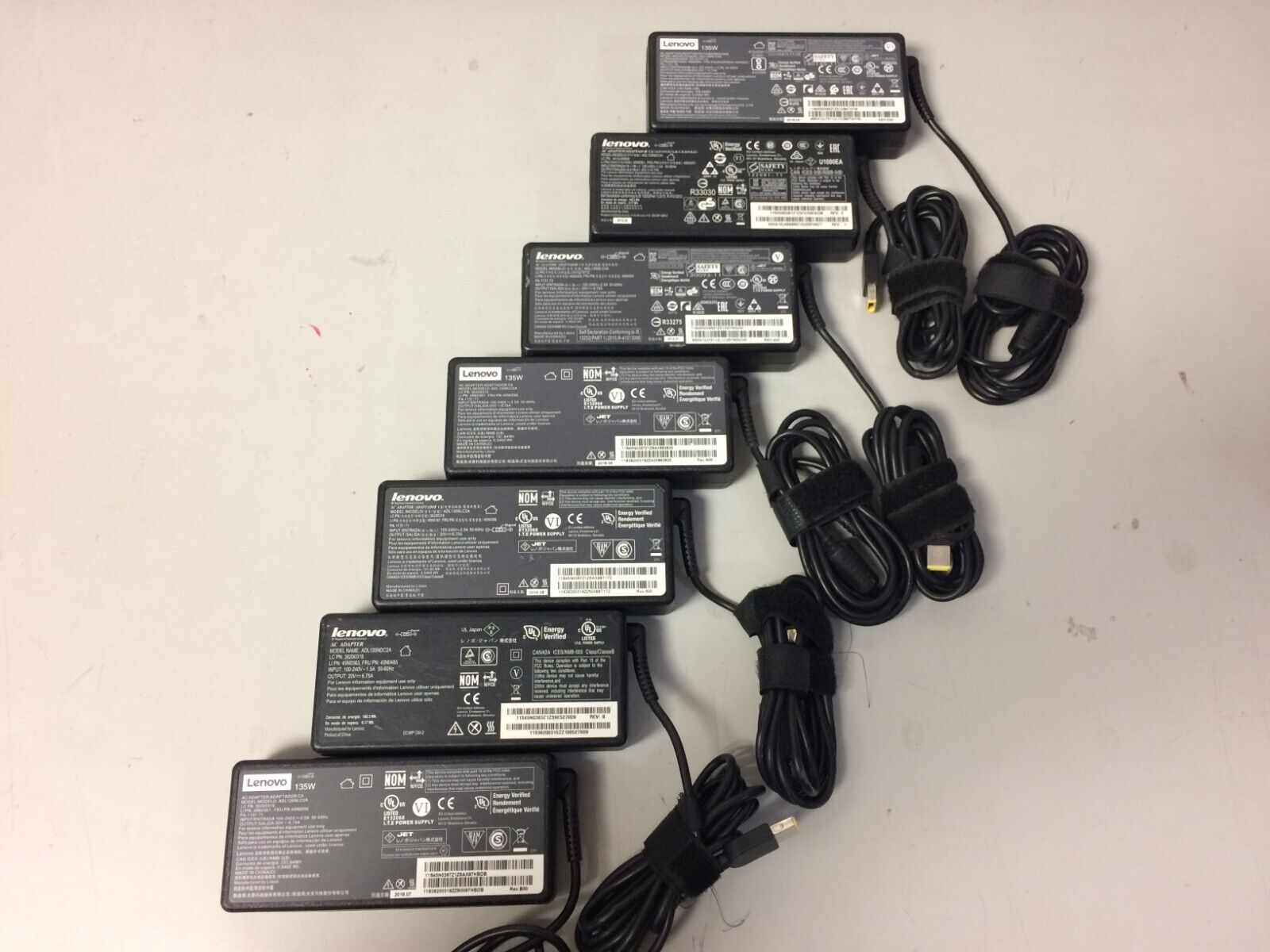 LOT of 7 OEM Lenovo 135W 20V 6.75A AC Power Adapters (Square/Rectangle Jack)