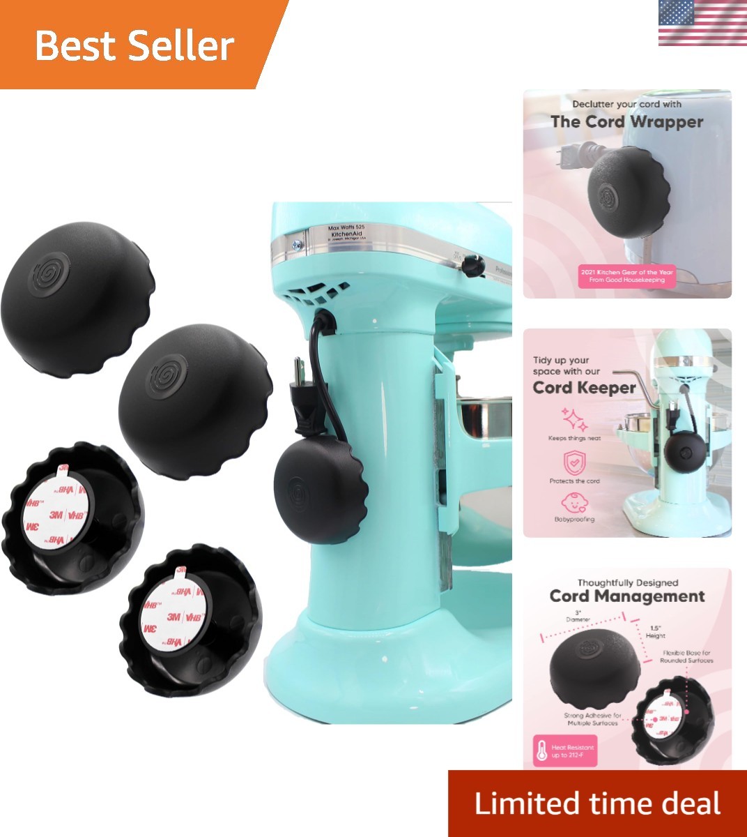 4-Pack Heat-Resistant Cord Organizer - Scalloped Stick-On Wrappers, Black 3x1.5