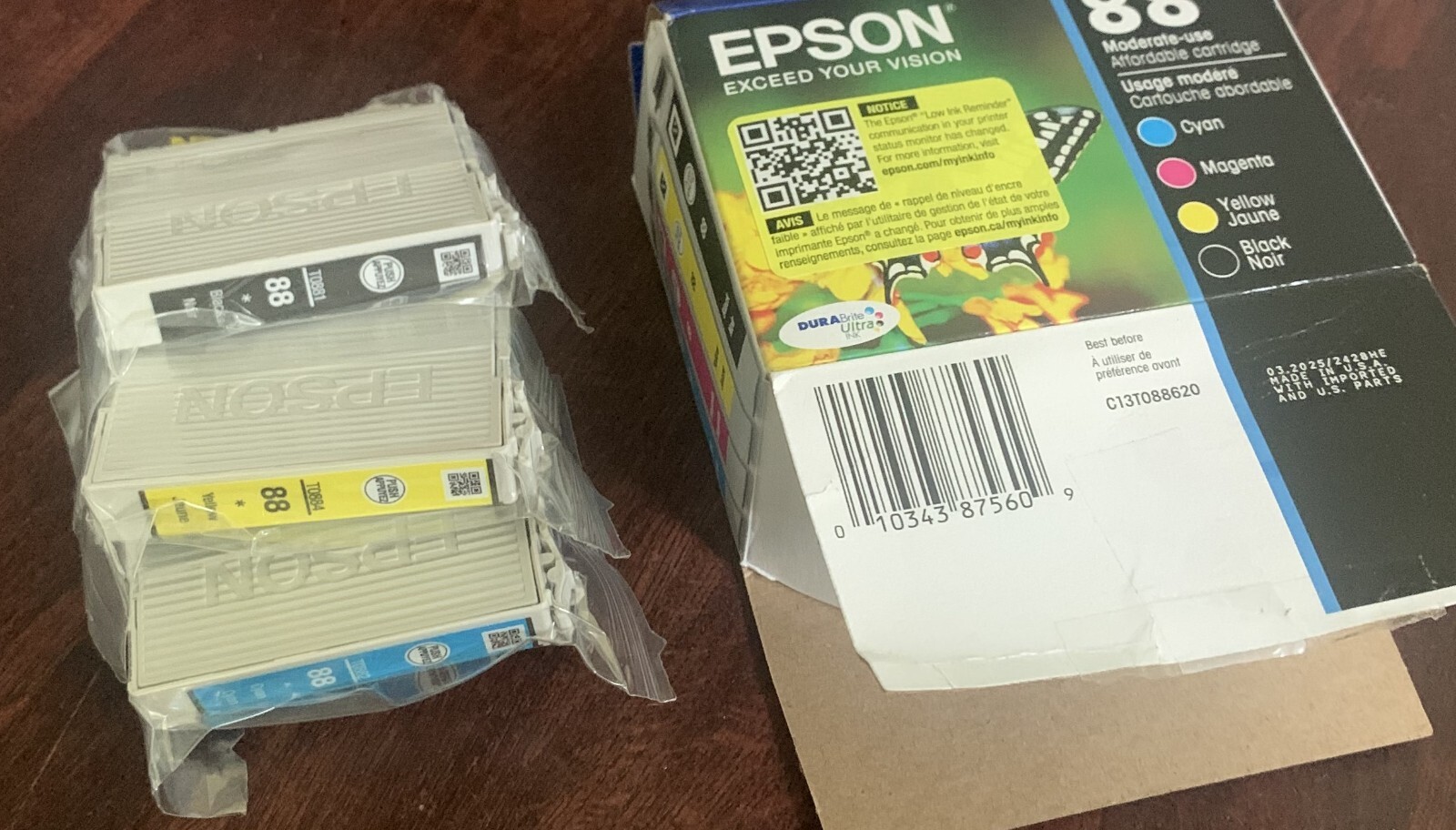 Genuine Epson T88 Black/Cyan/Yellow, 3 out of 4 Pack  EXP. 03/2025
