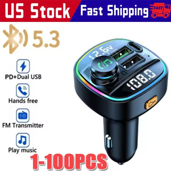 Bluetooth 5.0 Car Wireless FM Transmitter Adapter USB PD Charger AUX Hands LOT