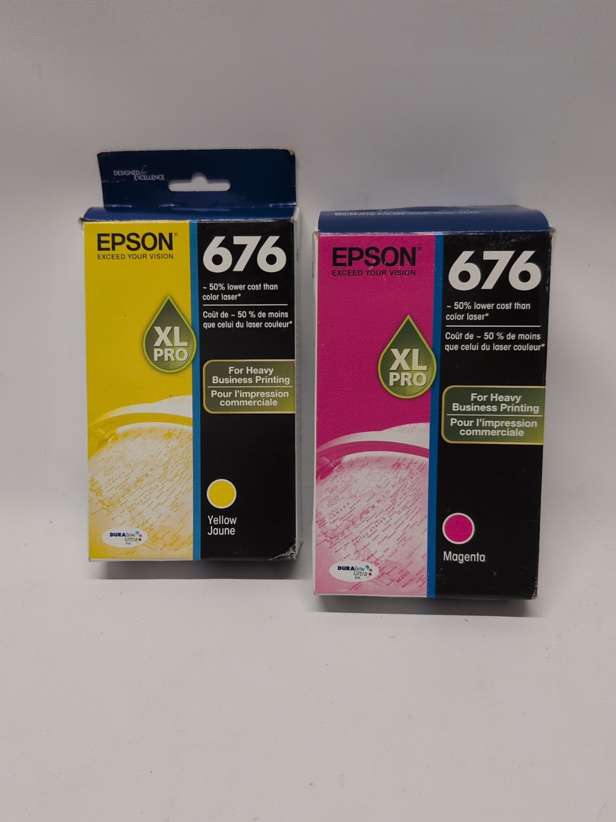 Lot(2) Genuine Epson 676XL Color Inks Yellow & Magenta Factory Sealed 