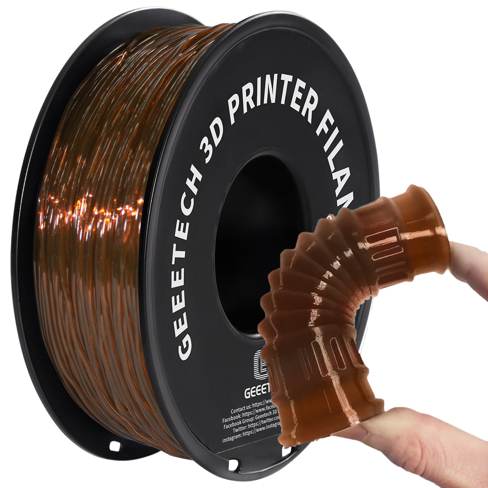 Geeetech TPU Filament 1.75mm 1kg Transparent Brown 95A Soft TPU 3D Filament NEW