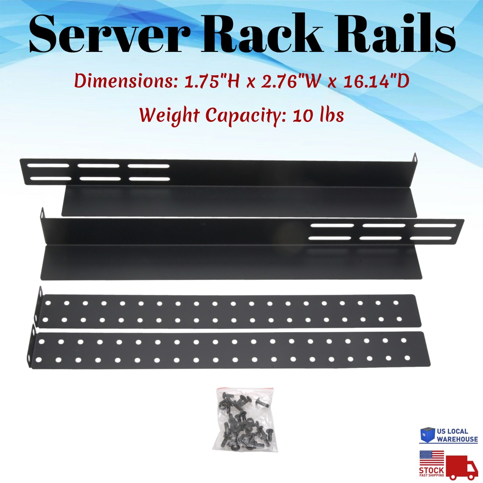 Adjustable 1U Server Rack Shelf 4-Post Mount Shelves Rails IT Network Audio Rail