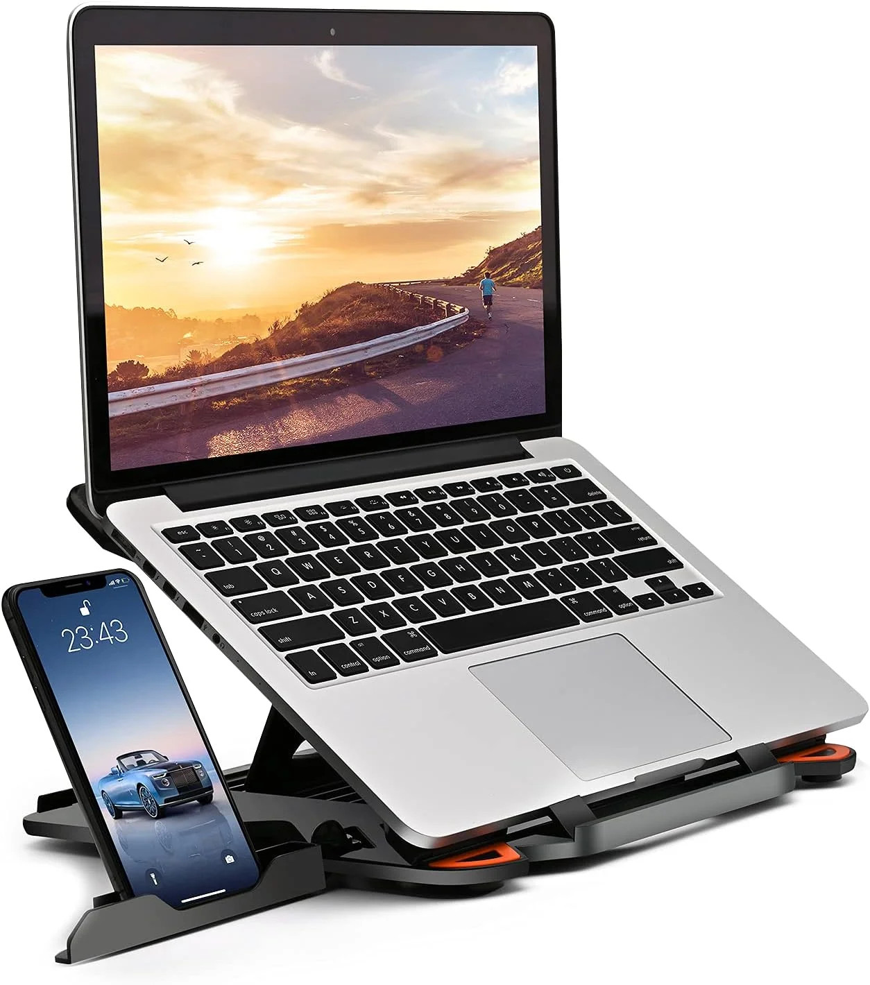 Ergonomic Adjustable Laptop Stand for Desk with Phone Holder & 360° Rotation - F