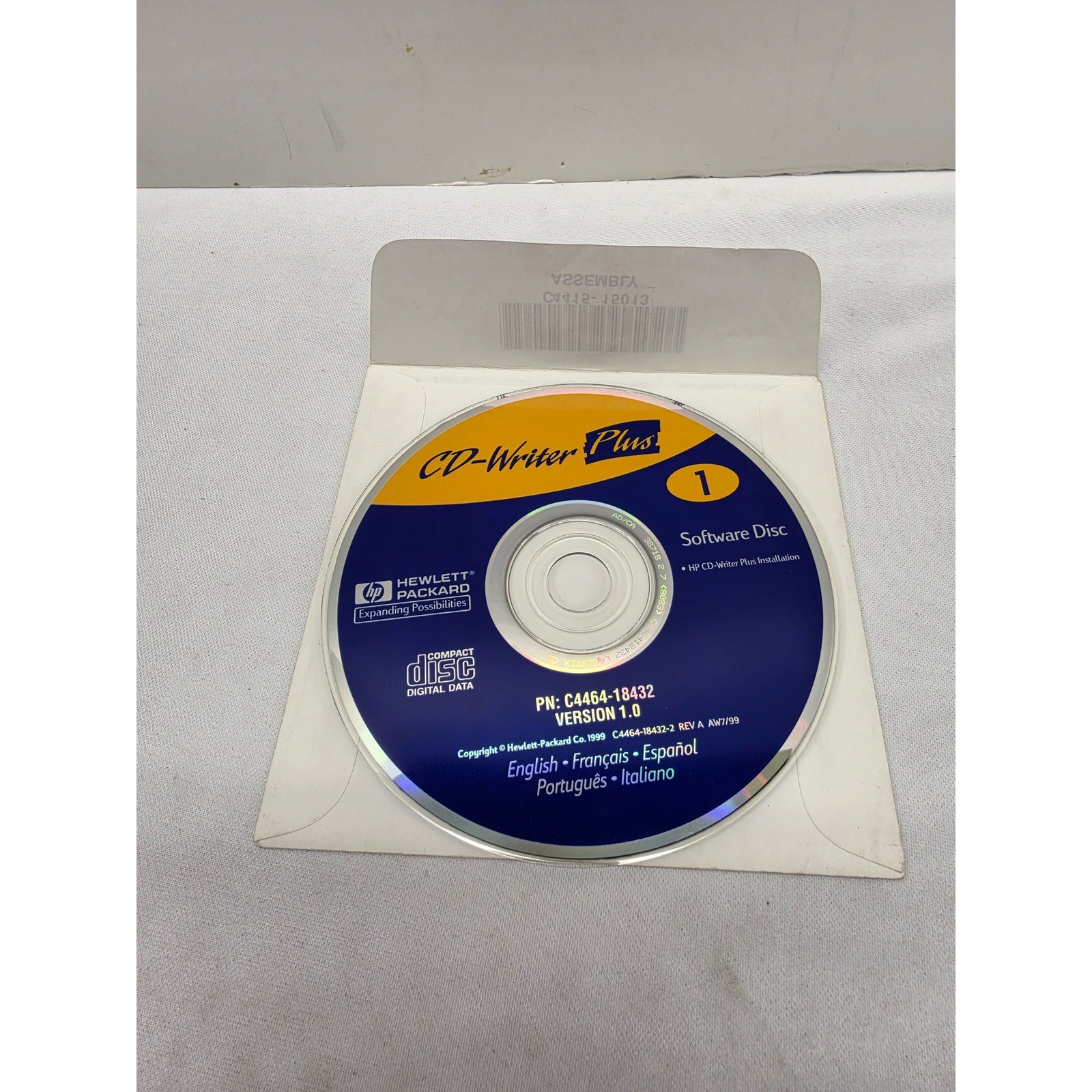 Vintage 1999 HP CD-Writer Plus Software Disc Version 1.0 PN C4464-18432 Utility