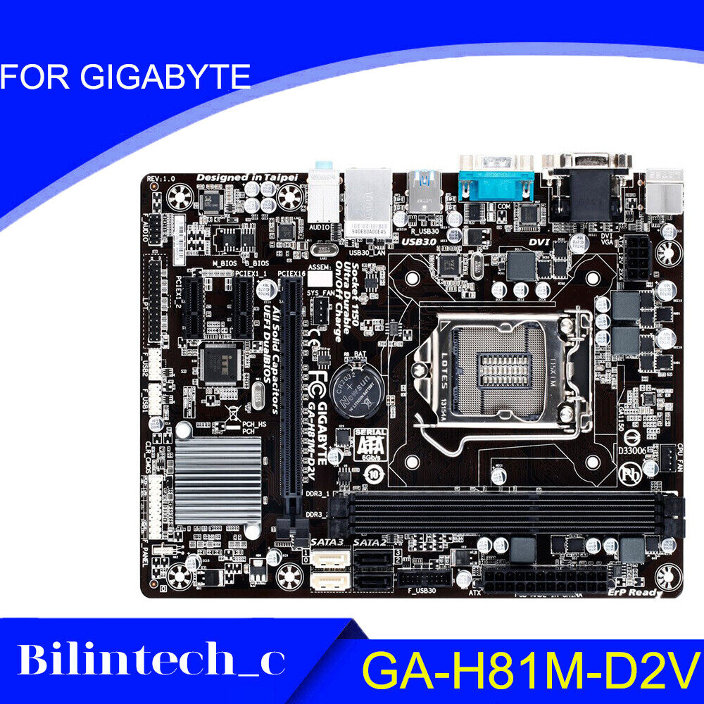 FOR GIGABYTE GA-H81M-D2V H81 16G DP+HDMI DDR3 LGA1150 Motherbroad Test ok