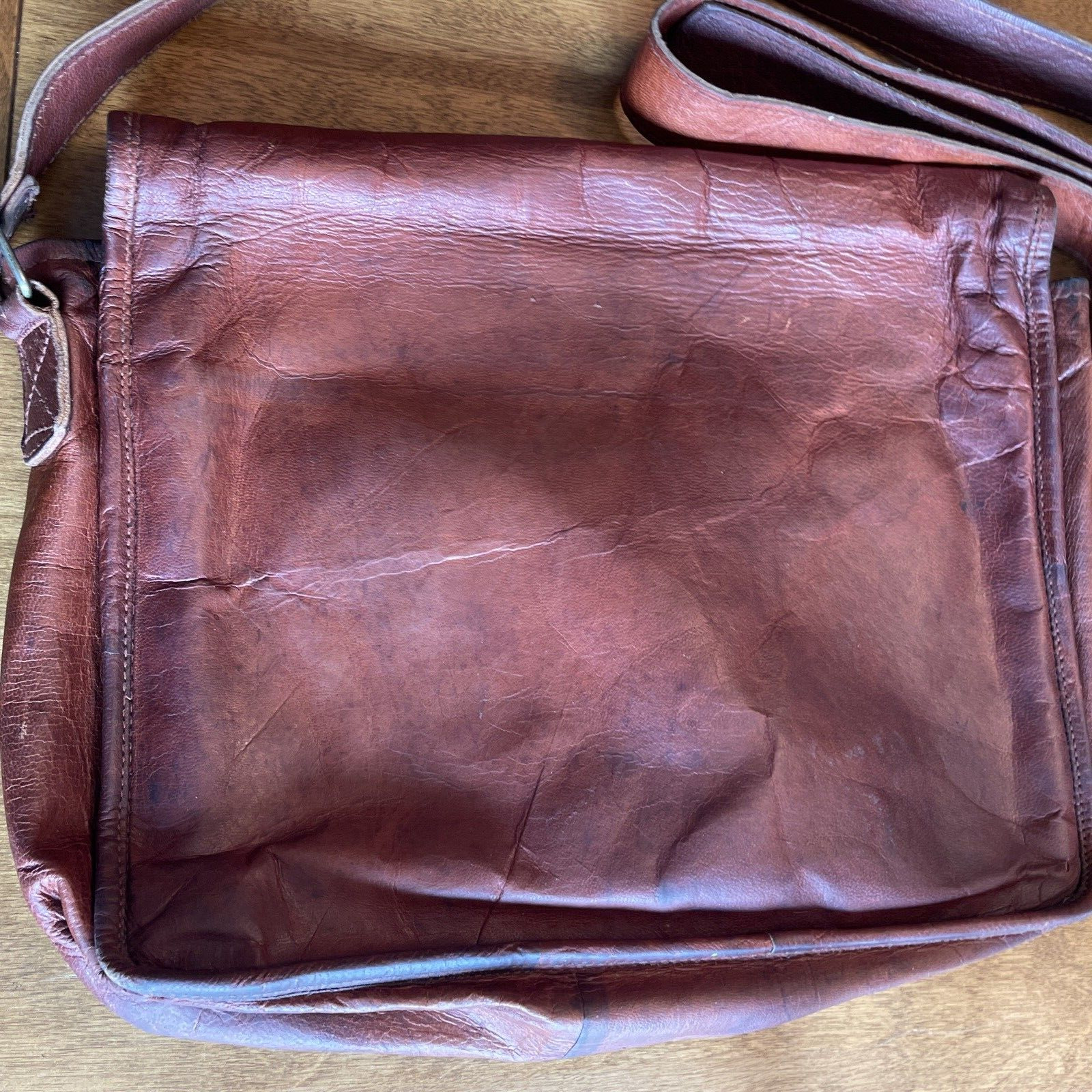 Rustic Town Messenger Bag Unisex Brown Crossbody Genuine Leather Laptop Vintage