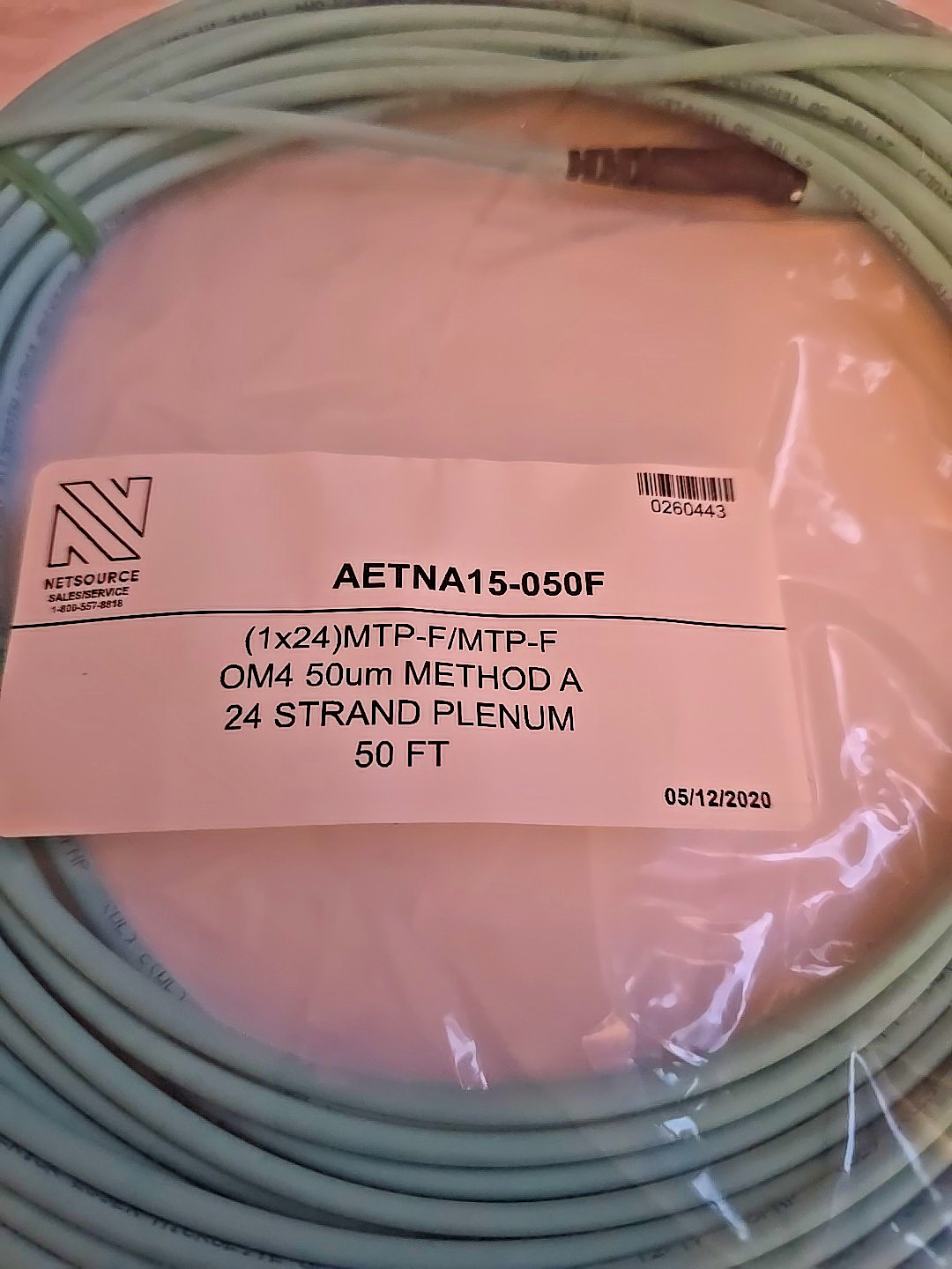 NetSource OM4 24F MTP-MTP 50FT Fiber Trunk Cable Plenum AETNA15-050F