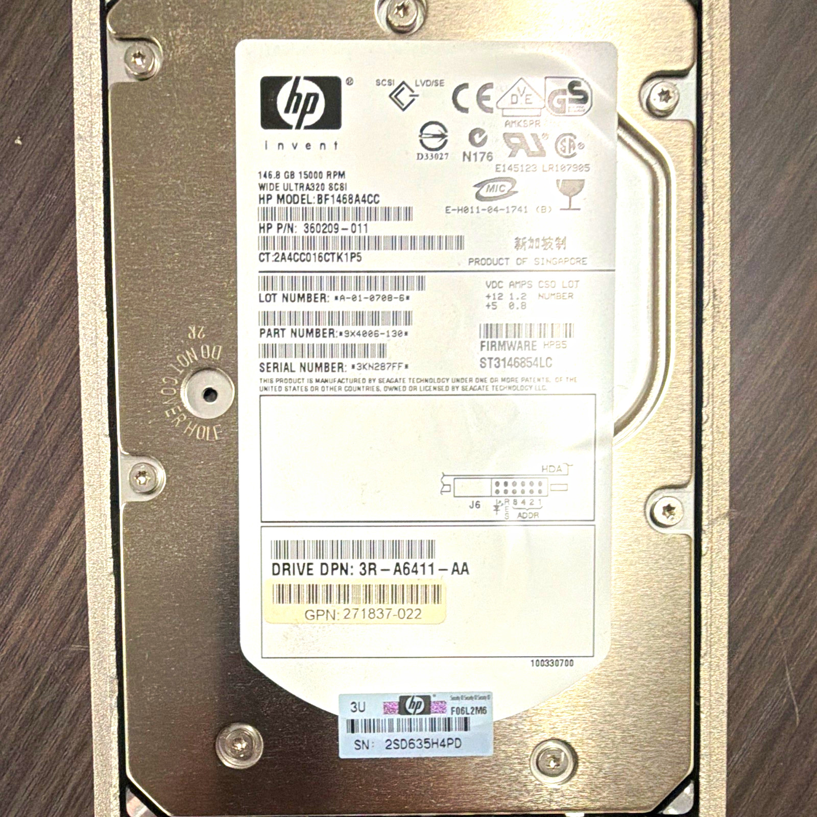 HP 146.8GB 15K Ultra320 SCSI 3.5" Hot Swap Internal HDD 360209-011