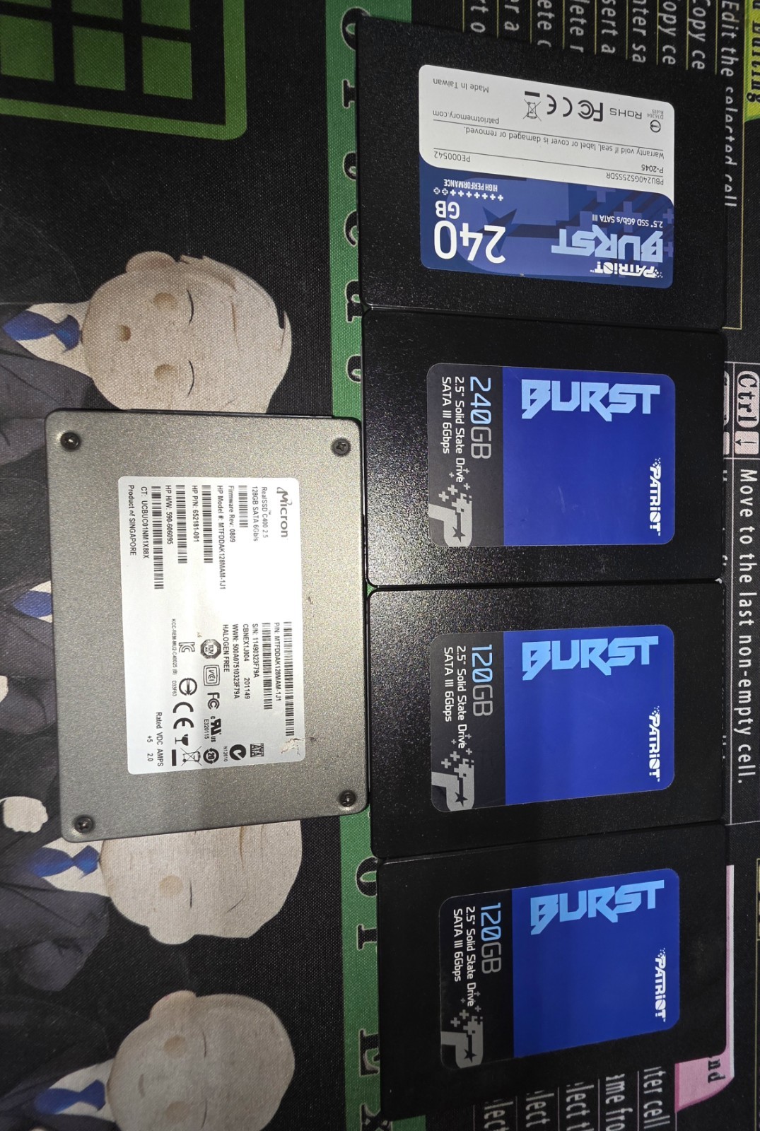 5-drives 2 Patriot 120gb 2 patriot 240gb 1 Micron 128gb SSD
