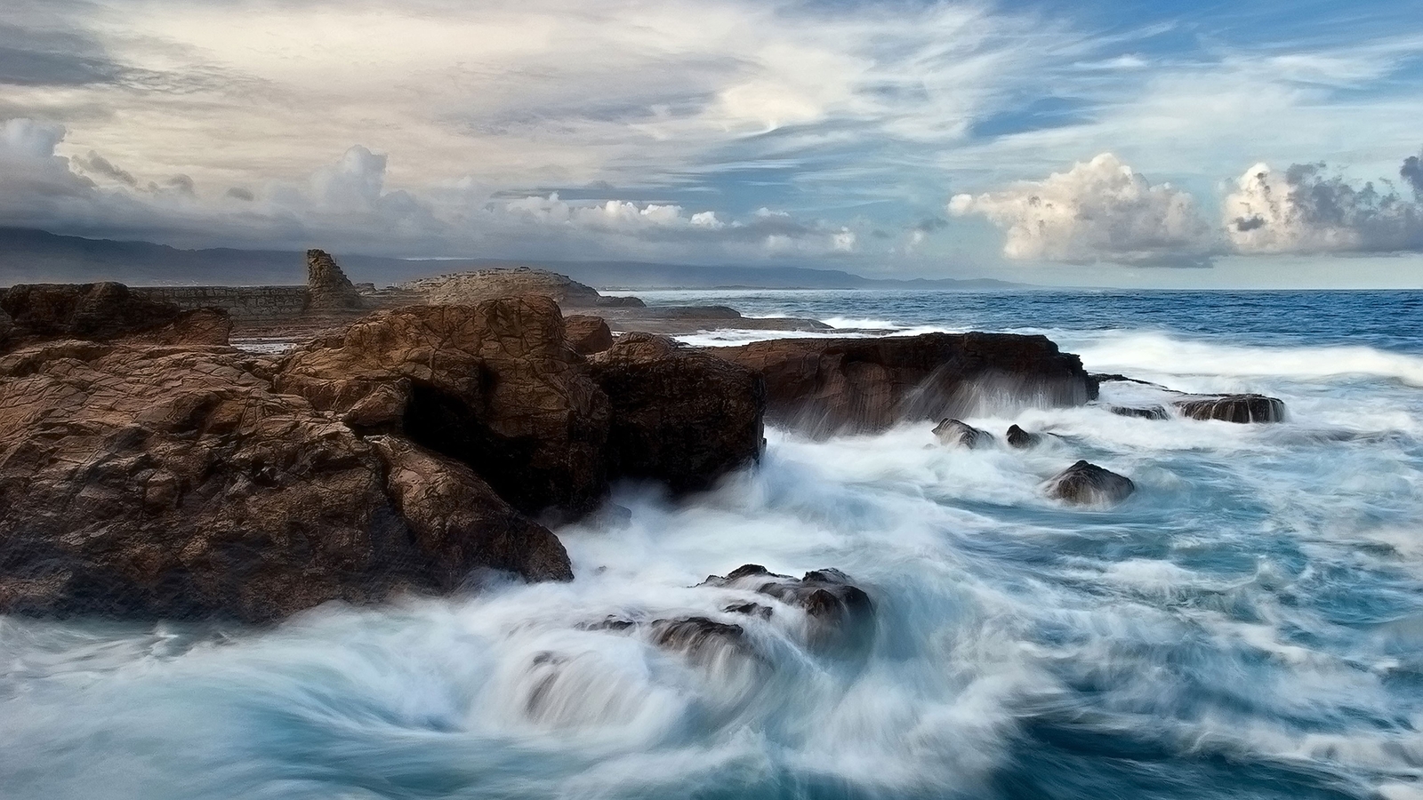 Landscape coast rocks waves whirlpools long exposure Custom Gaming Mat Desk