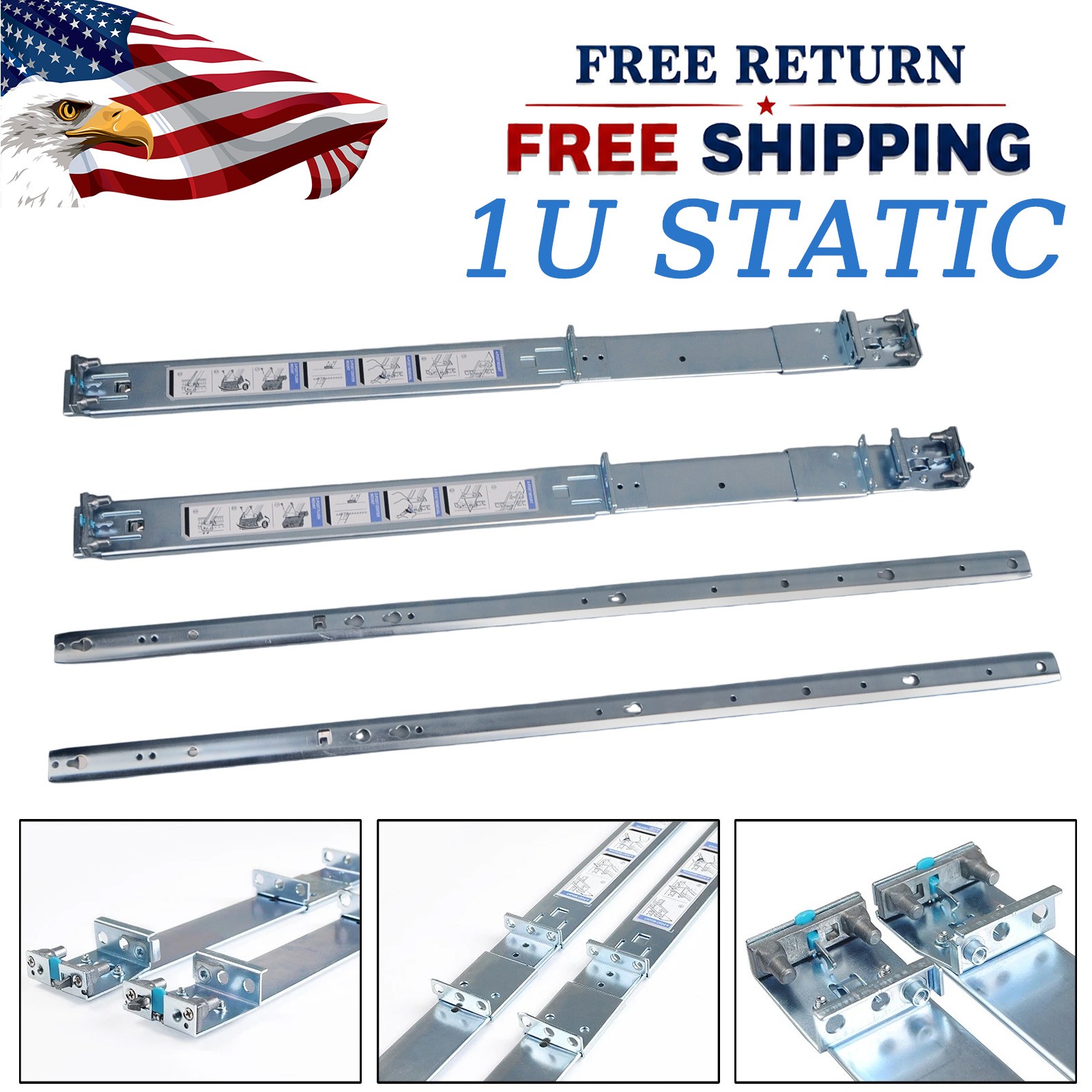 For Dell PowerEdge R440 R640 R420 R620 R630 053D7M 1U Static Ready Rails Kit