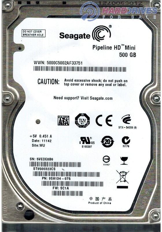 ST9500323CS Seagate PIPELINE HD 500GB 5.4K RPM 3Gb/s 2.5" SATA LAPTOP Hard Drive