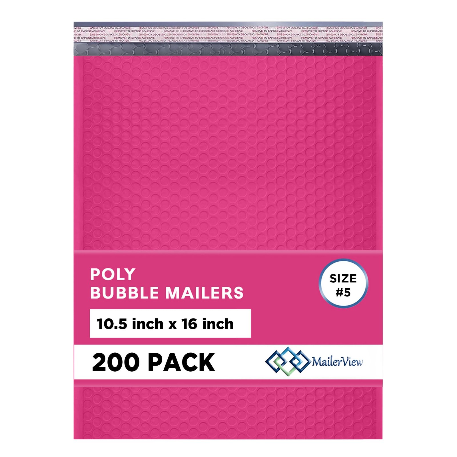 Hot Pink Bubble Mailers 10.5x16, Poly Padded Envelopes #5, 200 Pack