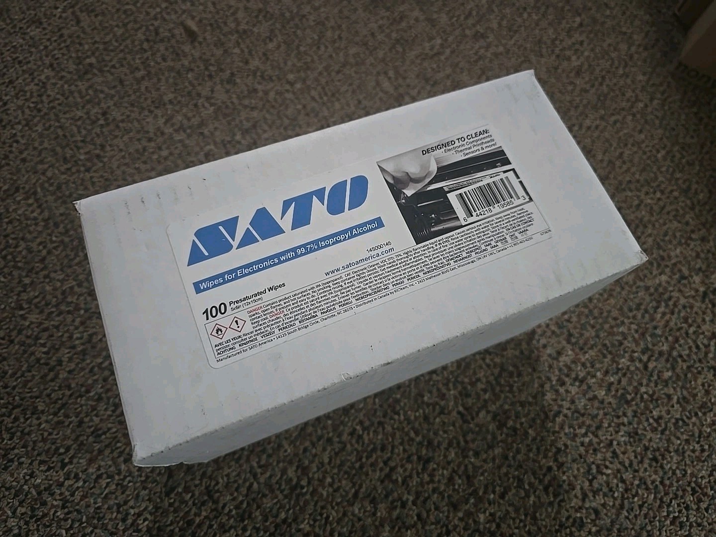 Sato 14S000145 E-Z WIPE CLEANING PADS FOR THERMAL PRINTERS (100 PER BOX)