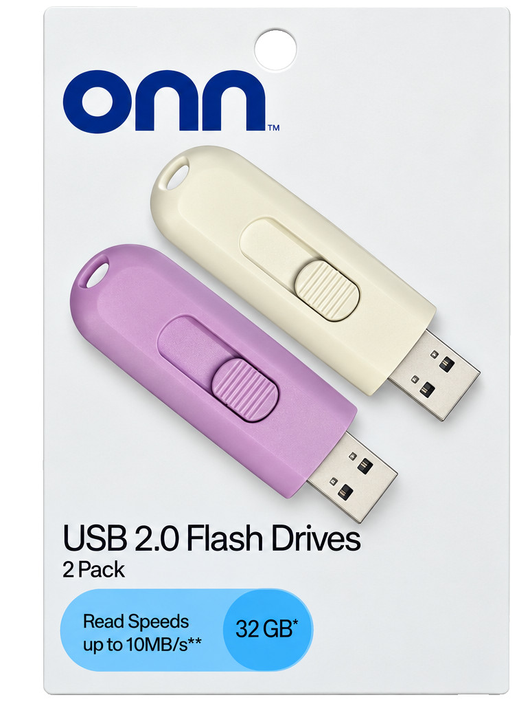 onn USB 2.0 Flash Drives – 32GB – 2 Pack