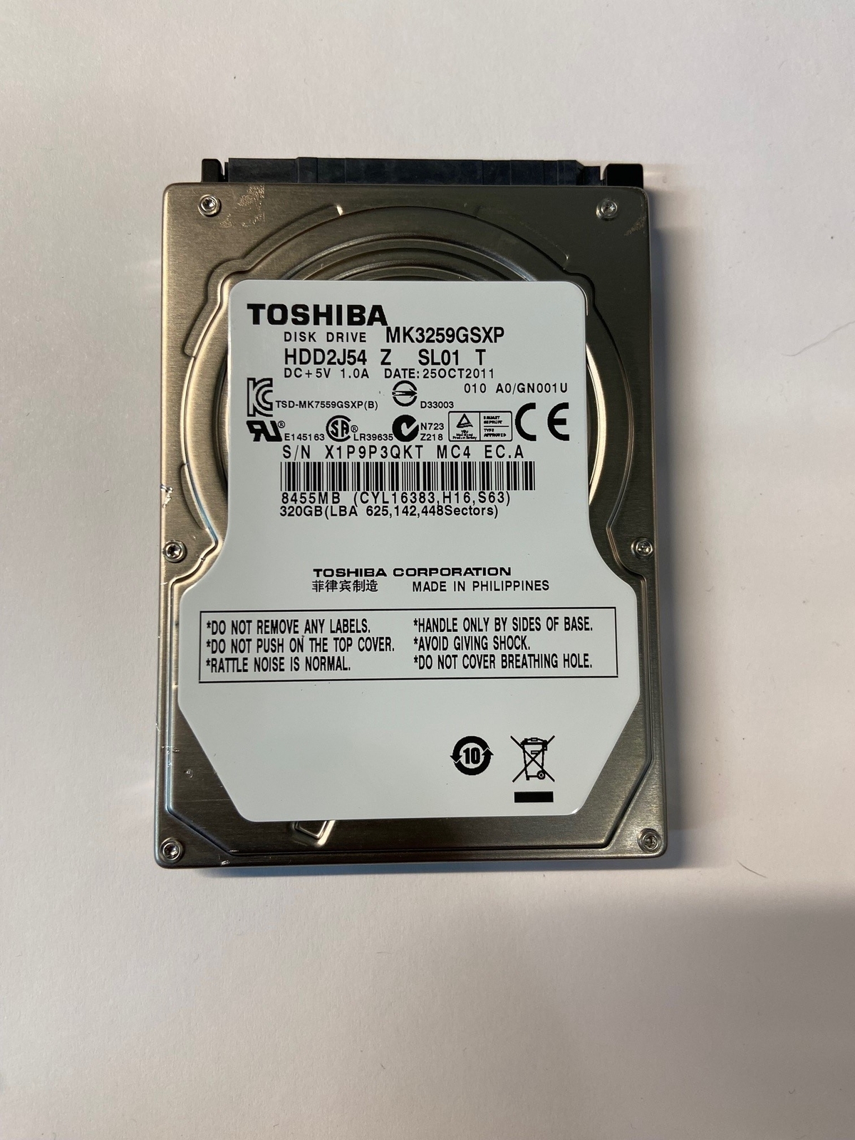 HDD2J54 - Toshiba 320GB 5401 RPM SATA 2.5" HDD