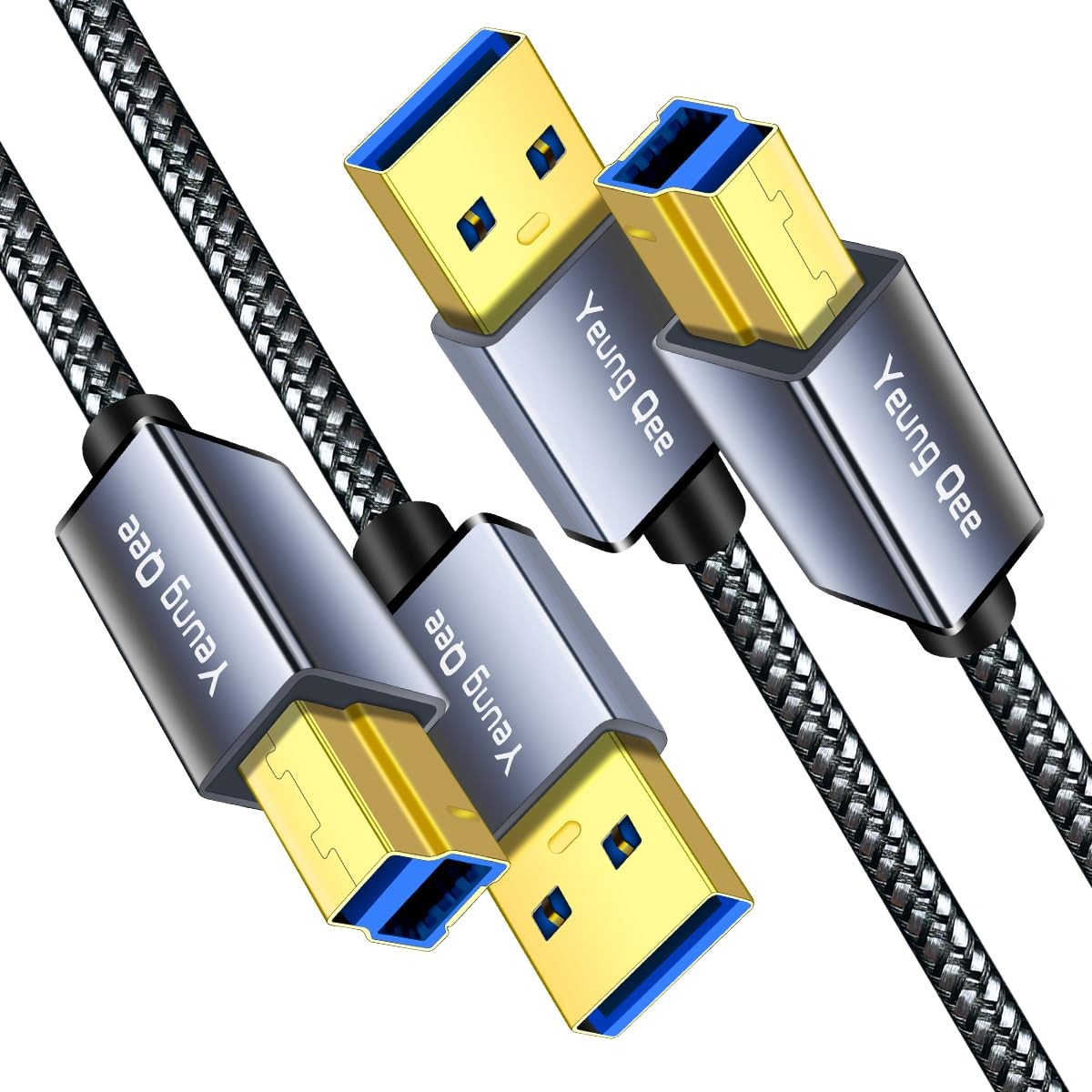 Yeung Qee USB 3.0 A to B Cable 1.5 ft 2Pack,Nylon Braided 1.5ft,2Pack