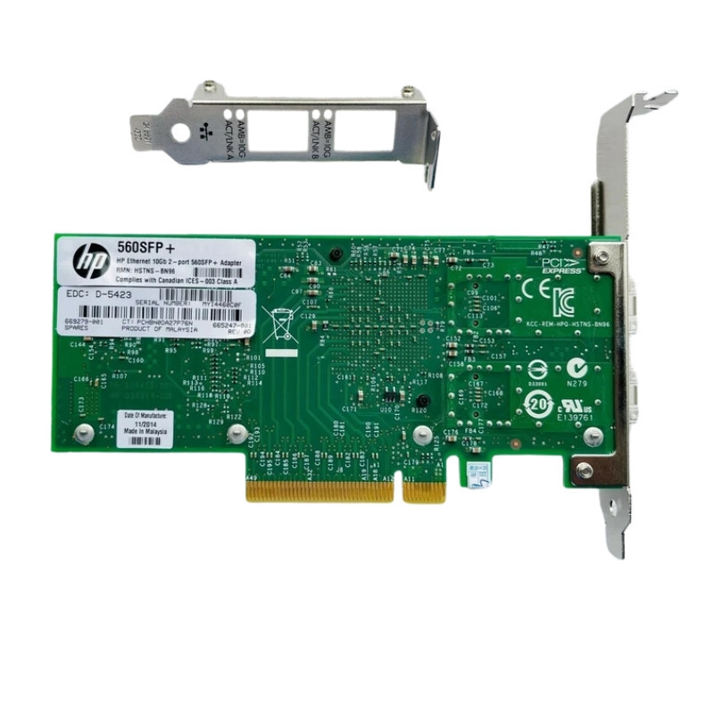 HP NC560SFP+ 10GB DP ADAPTER 665249-B21 669279-001 665247-001 with both brackets