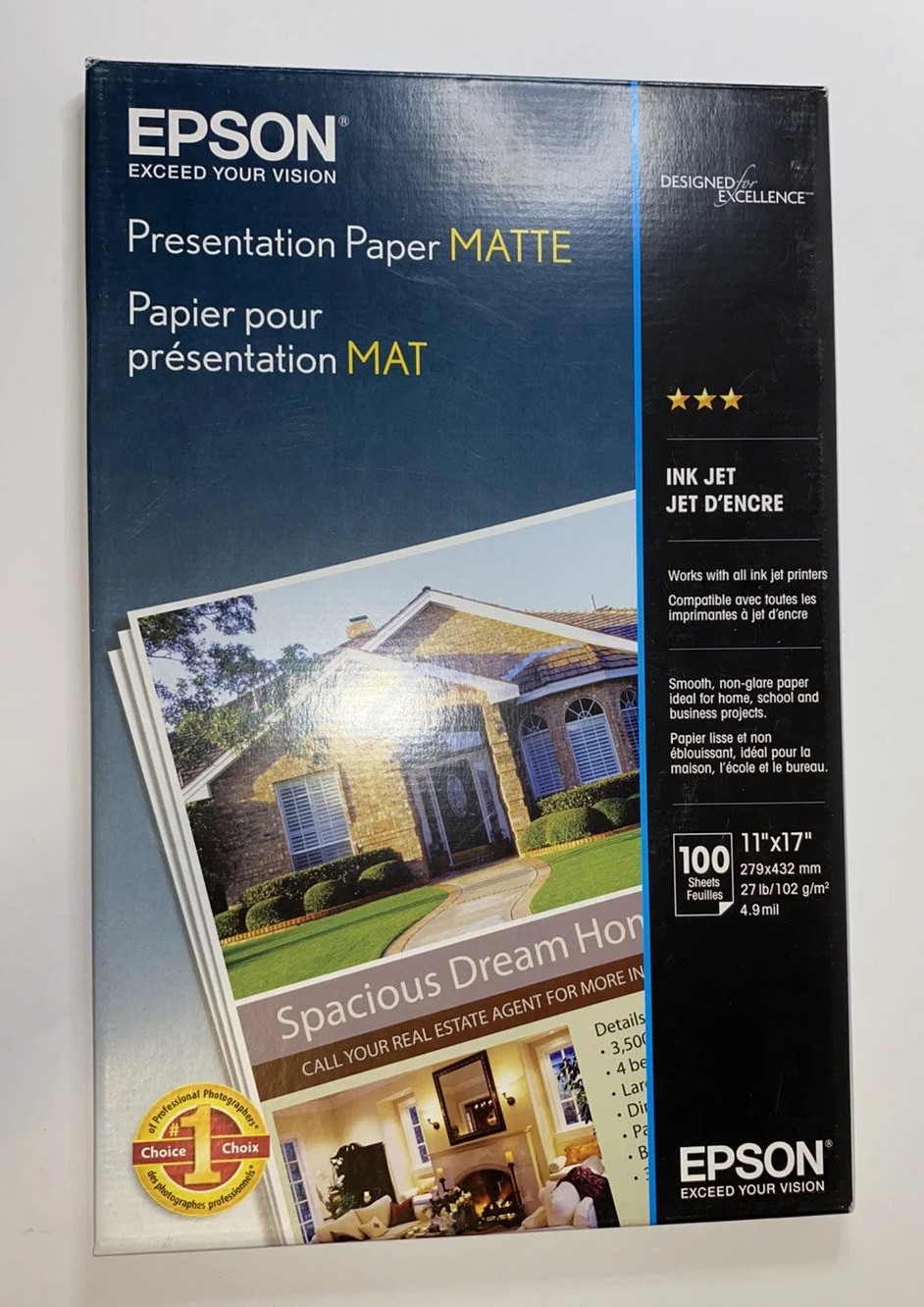Epson Presentation Paper Matte 11"x17" 100 Sheets 4.9 mil Open Box - Unsealed