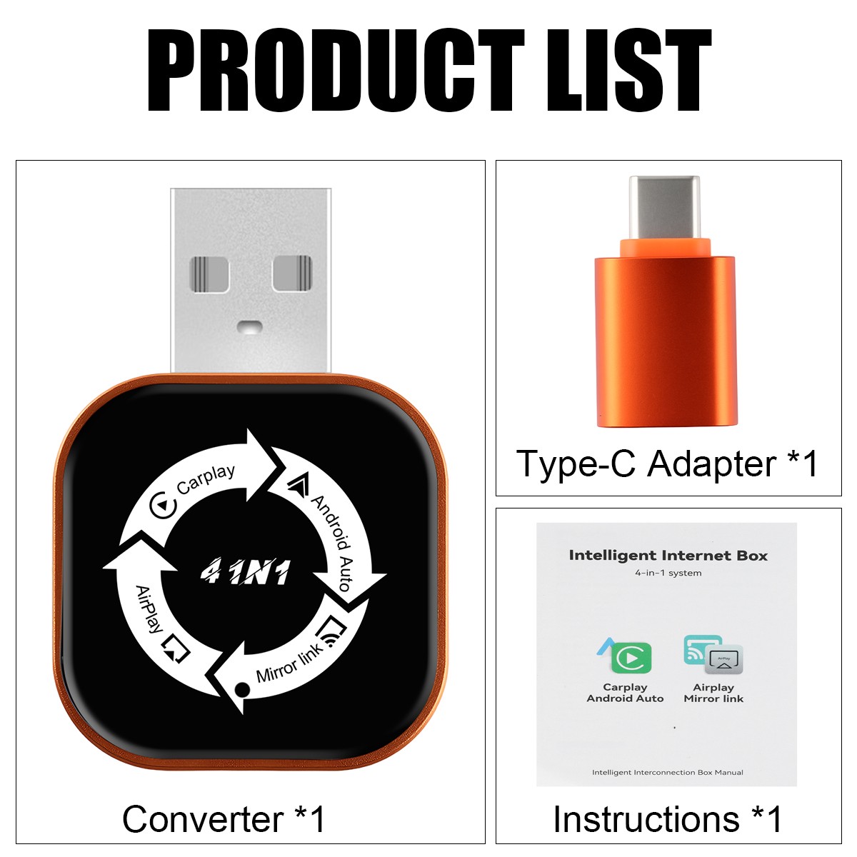 2026 Newest CarPlay Adapter Wireless CarPlay Auto Mirror Link 4 IN 1 Plug & Play