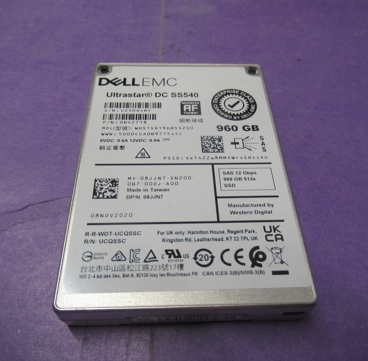 Dell WD Ultrastar DC SS540 960GB 12Gb/s SAS 2.5" SSD 08JJN7 WUSTVA196BSS200